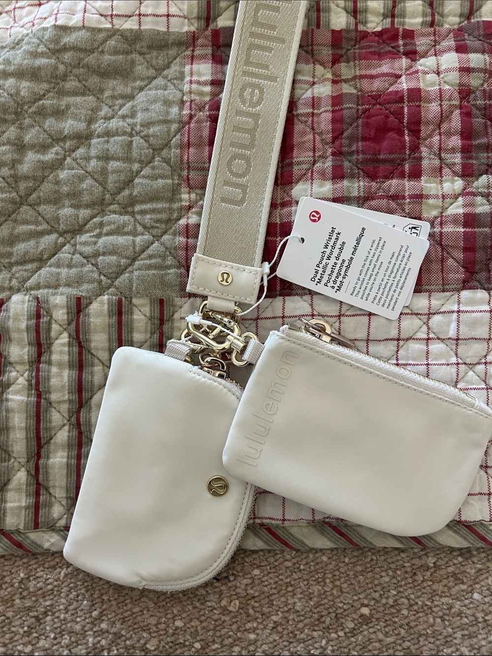 lululemon athletica Cream/Gold Dual Pouch Wristlet